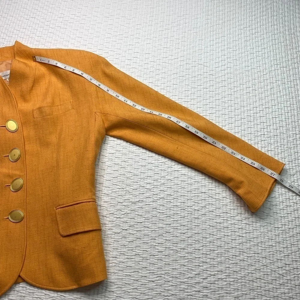 Christian Dior Womens Jacket Size Medium Orange Collarless Vintage Blazer Power